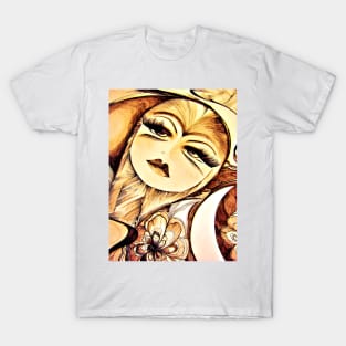 art deco moon child girl with moon lustre autumn T-Shirt